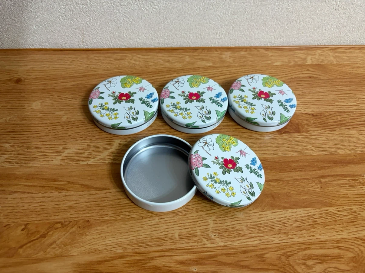 花柄 丸型缶 4個セット