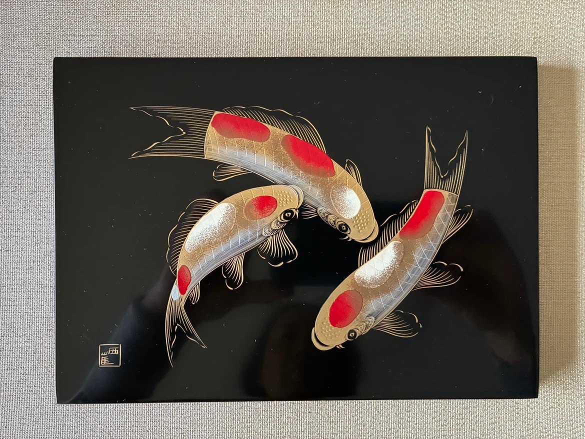 古坂西崖 輪島塗 錦鯉額 パネル 蒔絵 沈金