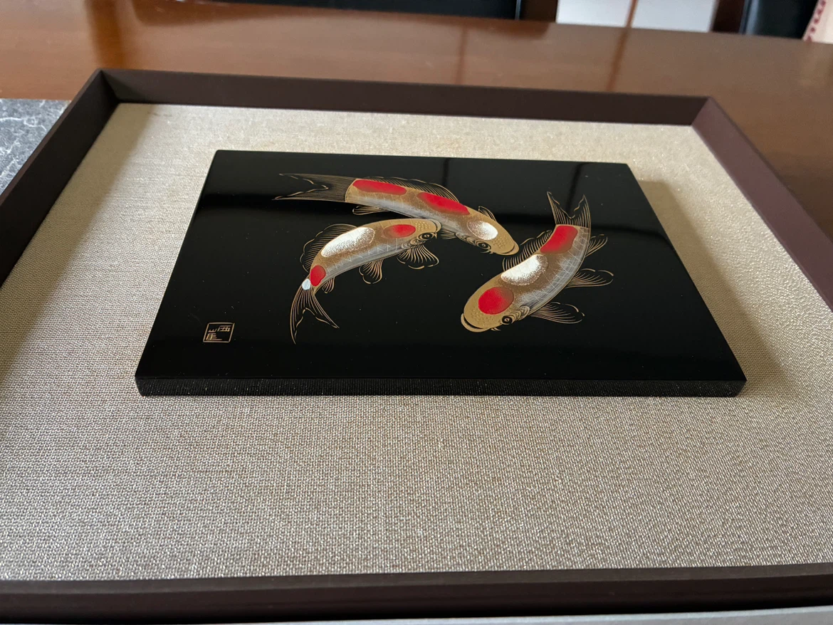 古坂西崖　輪島塗 錦鯉額　パネル  蒔絵　沈金の写真4枚目