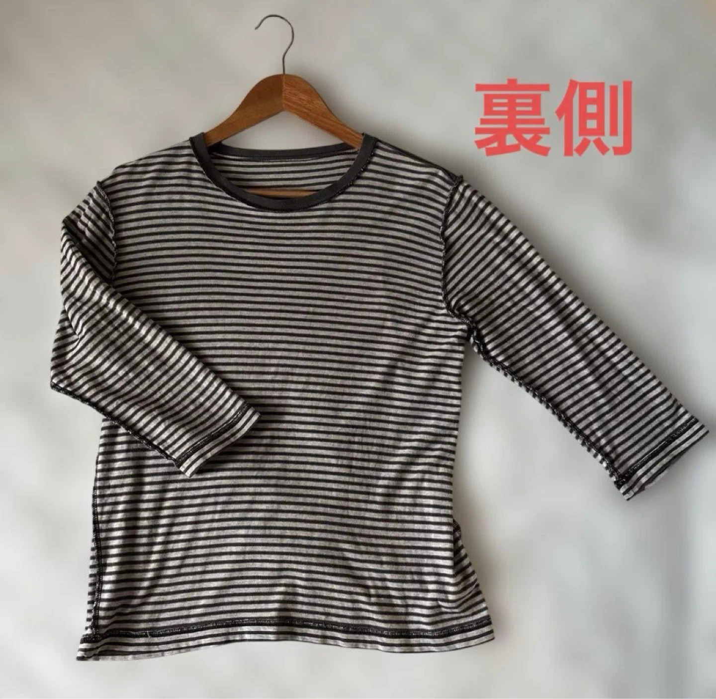 👕無印良品 7分袖Tシャツ ボーダー メンズSの写真3枚目