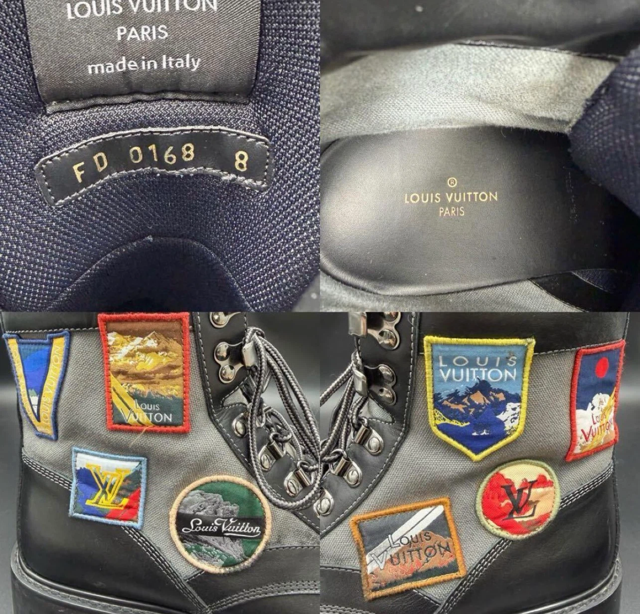 LOUIS VUITTON ルイヴィトン オーベルカンフライン ロゴ ワッペン レザー ブーツ メンズブラック系27cmの写真10枚目