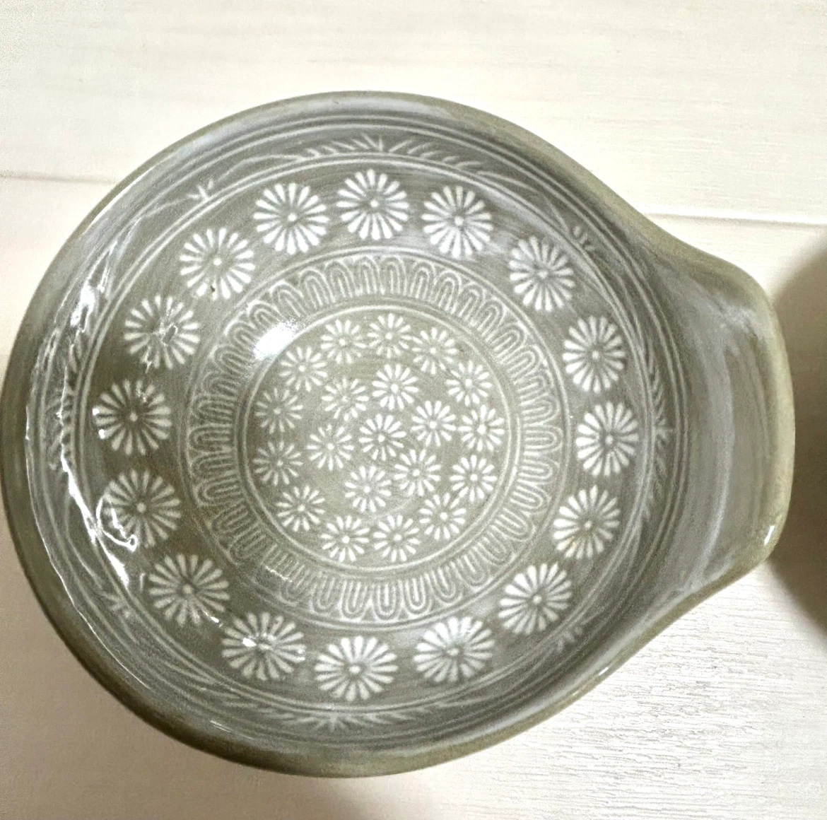 【美品】萬古焼 銀峯陶器 花三島 とんすい(大) 2枚セット 鍋取り皿 小鉢の写真5枚目