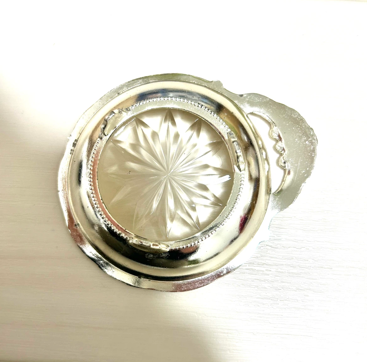 【昭和レトロ】銀食器 レモントレイ ガラス皿＆金属台座セット（脚付き）の写真2枚目