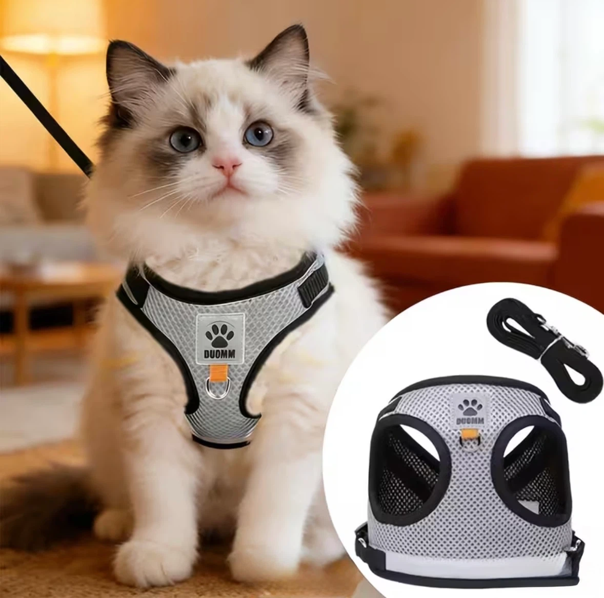 DUOMM 猫用ハーネス リードセット グレー