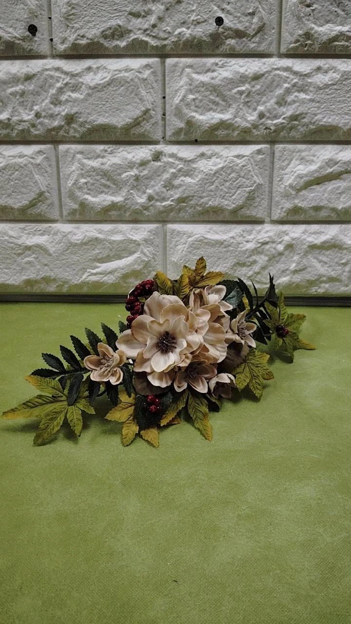 モーブ色のため息 アーティフィシャルフラワー造花 アレンジメント 卓上装飾ワイド26cmの写真3枚目