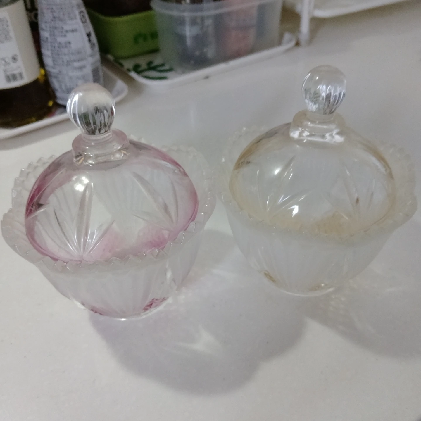 ガラス製 キャンディポット 2個セット 蓋付き