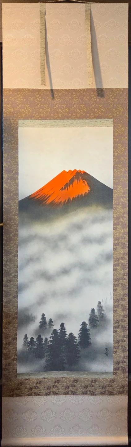 掛軸 秀峰 赤富士 日本画