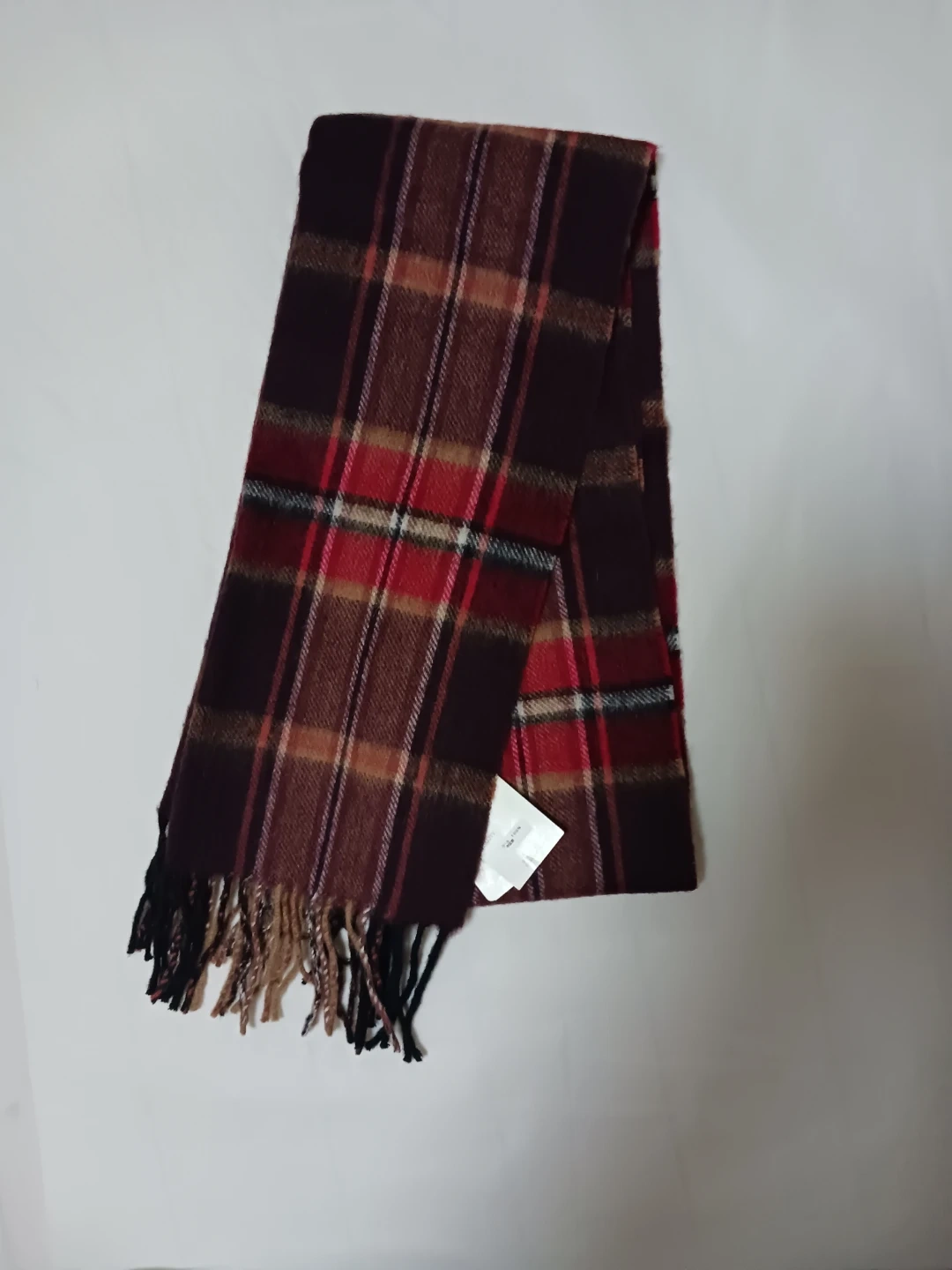 新品✨😍✨ウ-ル100%広げると倍の幅に成る😃💕チェック柄 マフラー フリンジ付き定価9,800円