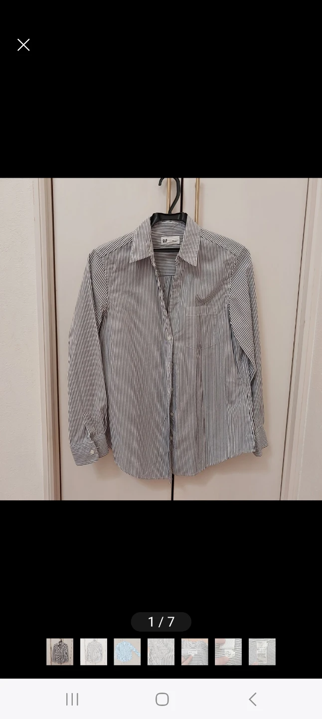 GAP 　ギャップ ストライプシャツレディース Sサイズ グレー