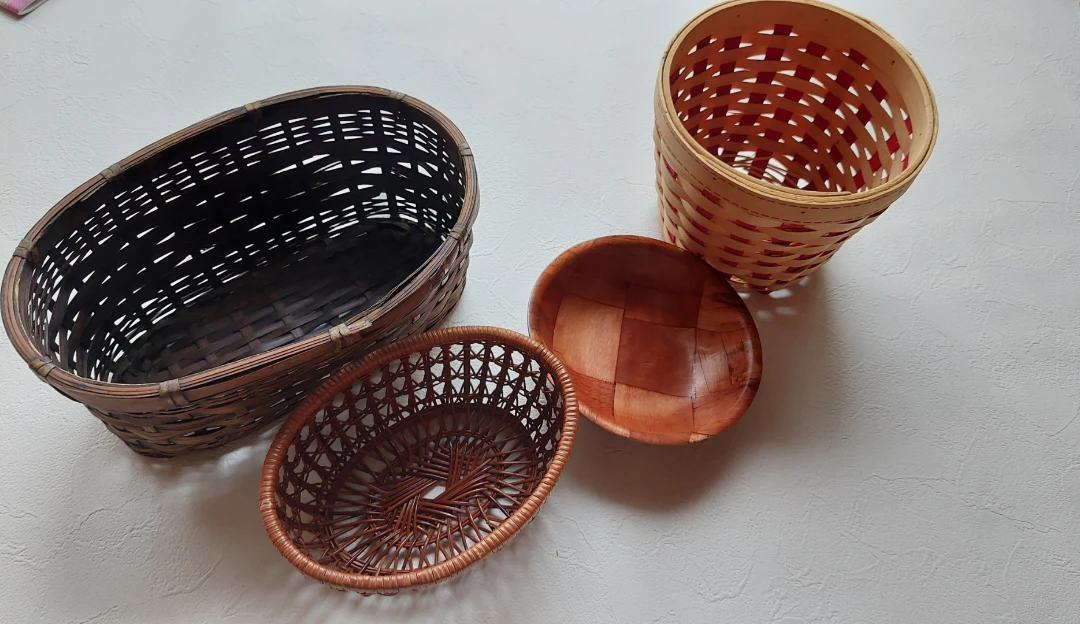 竹かご 木製バスケット 3点セット
