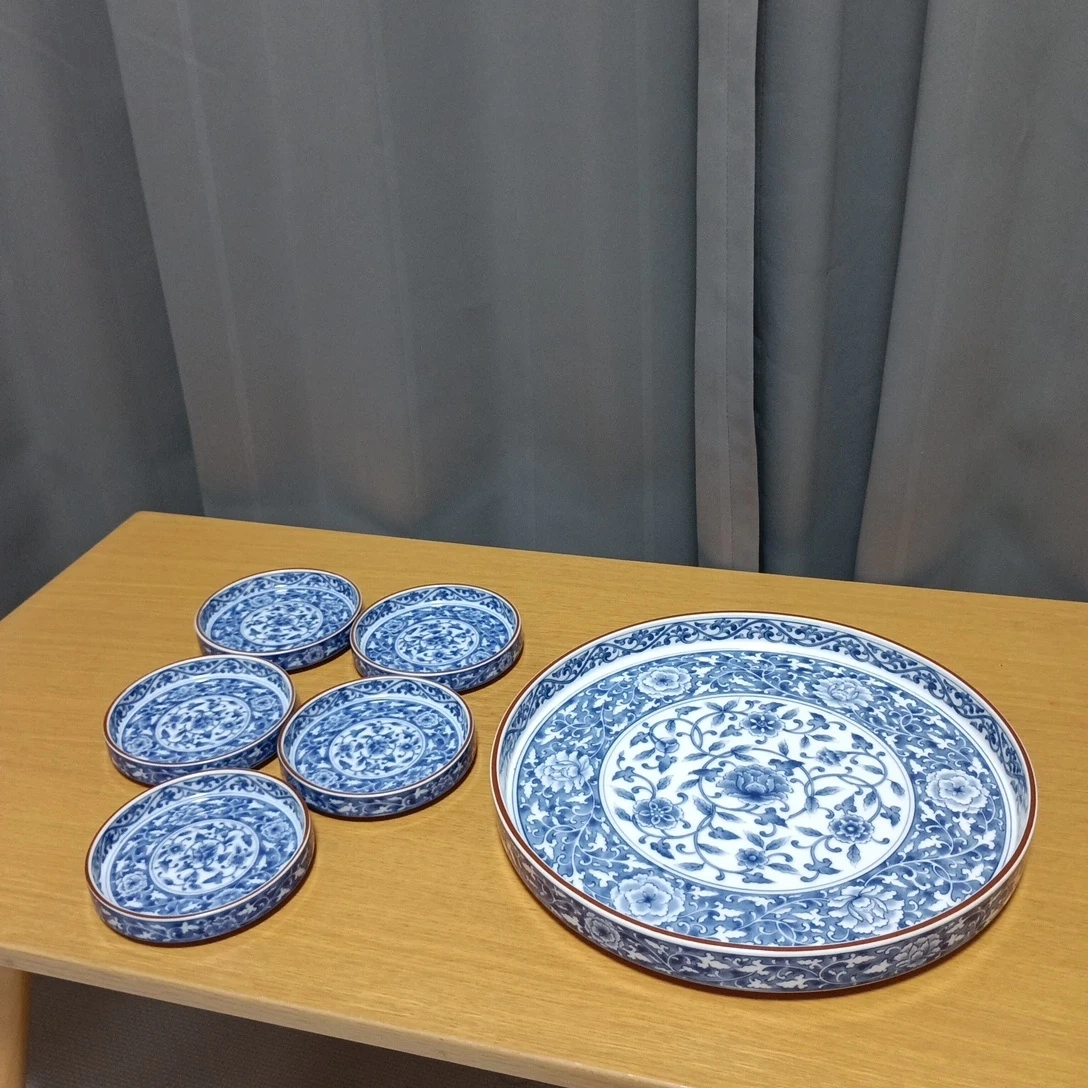 橘吉 青華唐草 皿セット 大皿1枚 小皿5枚