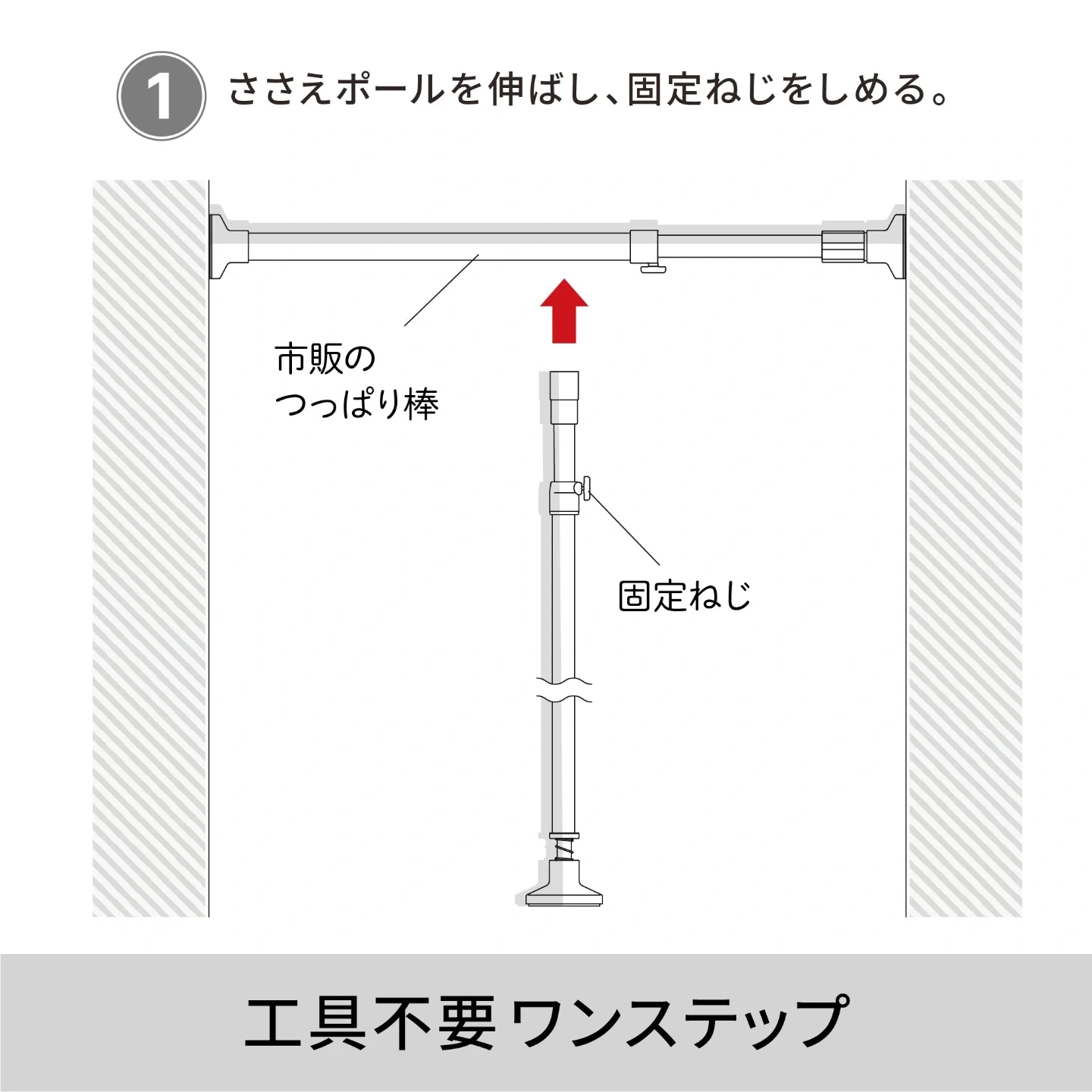 押入れ用強力支え棒 ホワイト 高さ69〜115cm 外径30mm以下対応 2本セットの写真6枚目