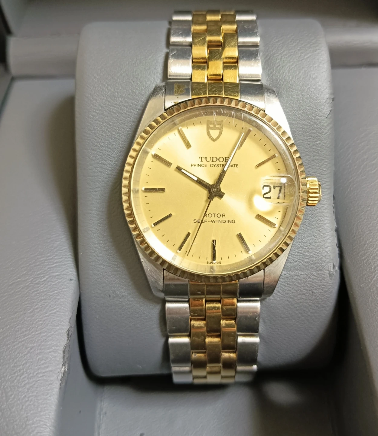 オーバーホール済み。TUDOR プリンスオイスターデイト K18金YGベゼル & コンビGPブレス 自動巻き 腕時計