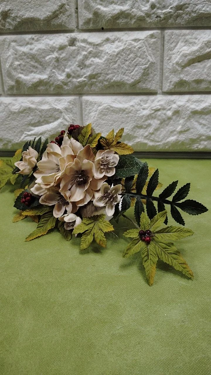 モーブ色のため息　アーティフィシャルフラワー造花 アレンジメント 卓上装飾ワイド26cm