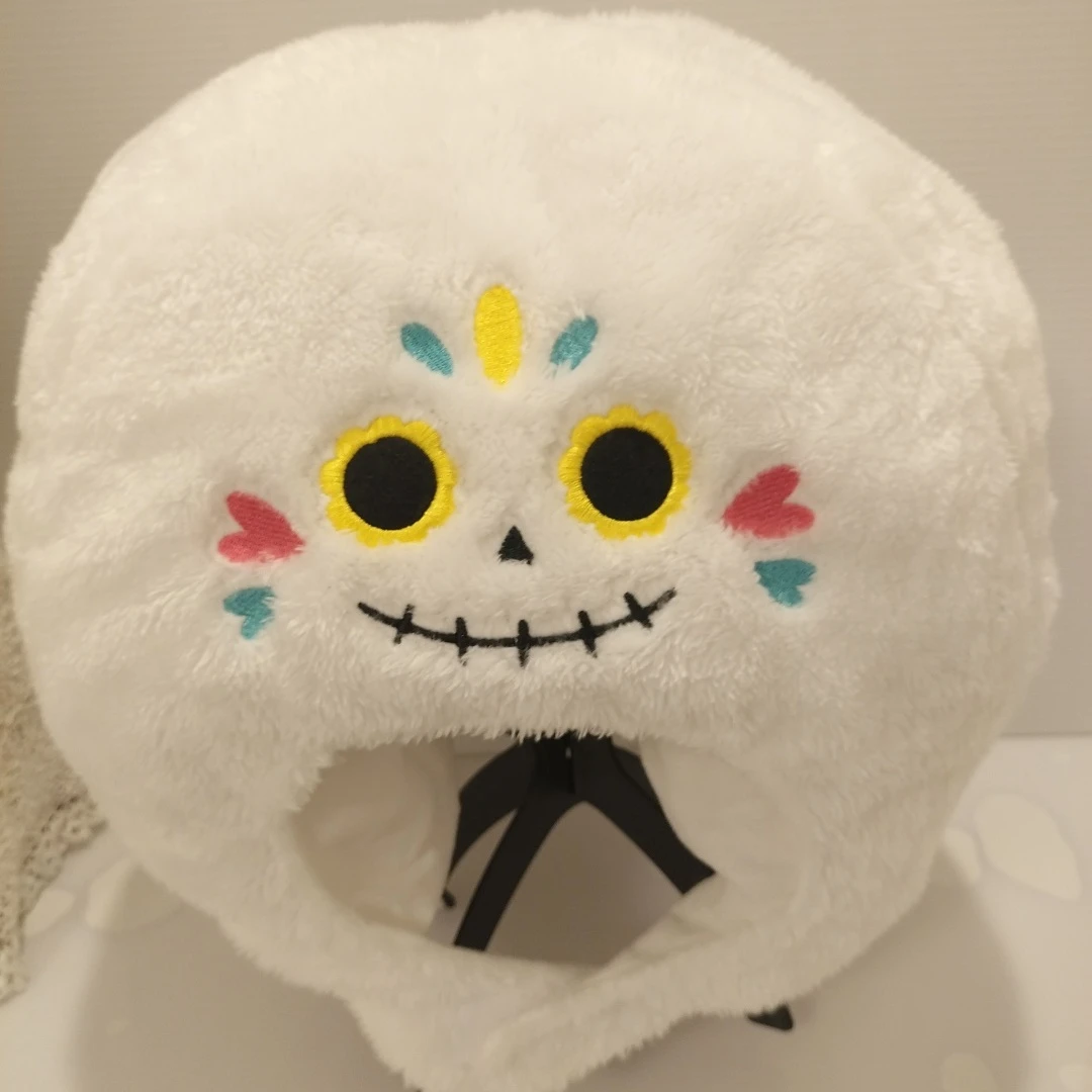 ハロウィン、スカルデザイン ふわふわ帽子 ホワイト