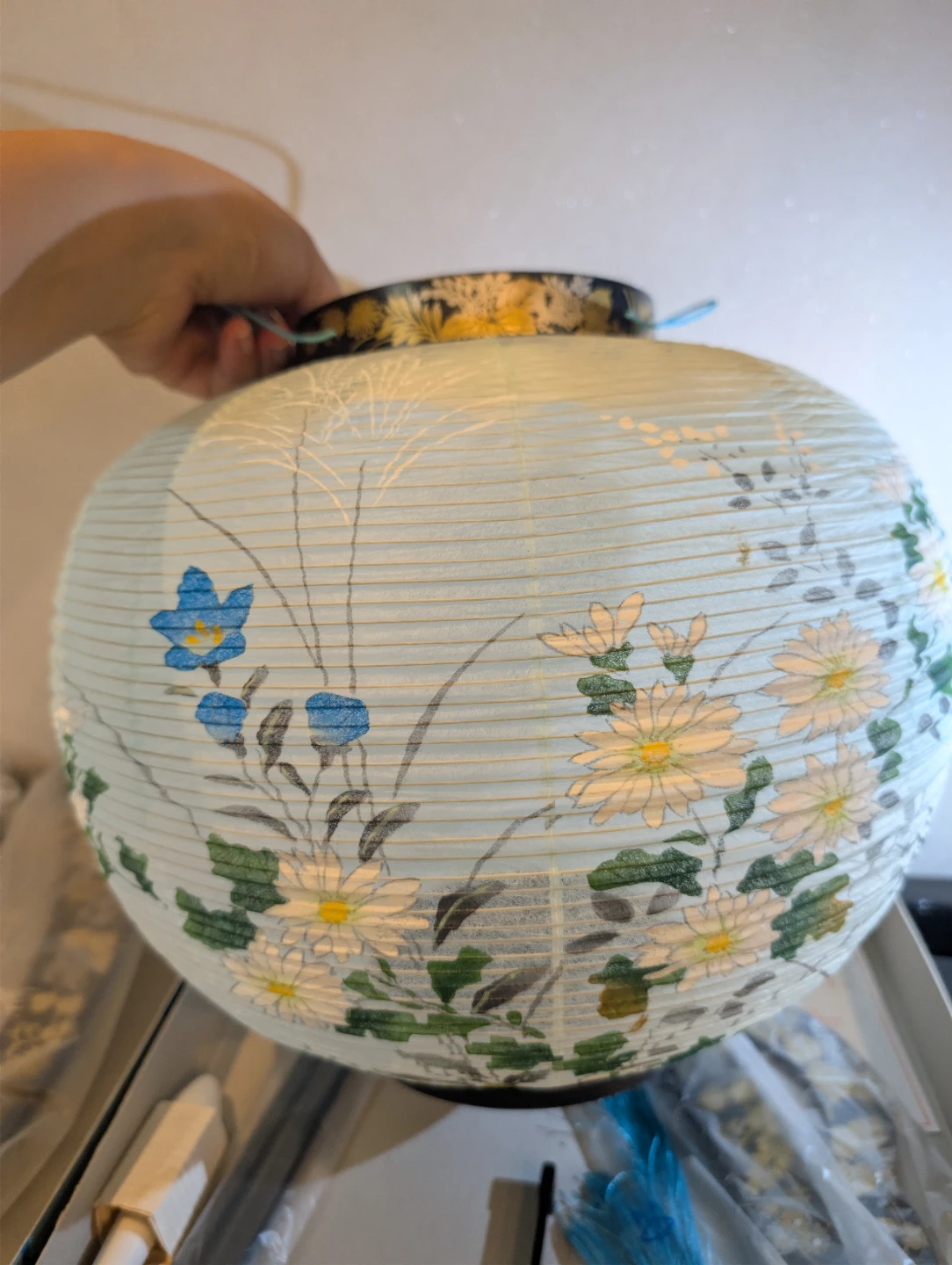【美品】盆提灯 大内行灯 電気コード式（ローソク小球）箱付き・動作確認済み