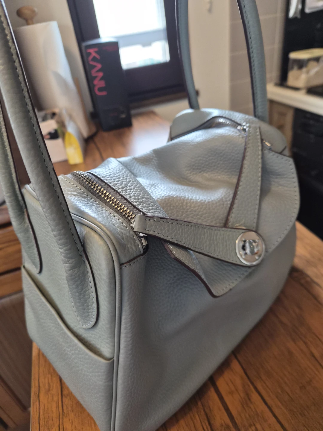 2way ショルダーバッグブルー グレー レザー