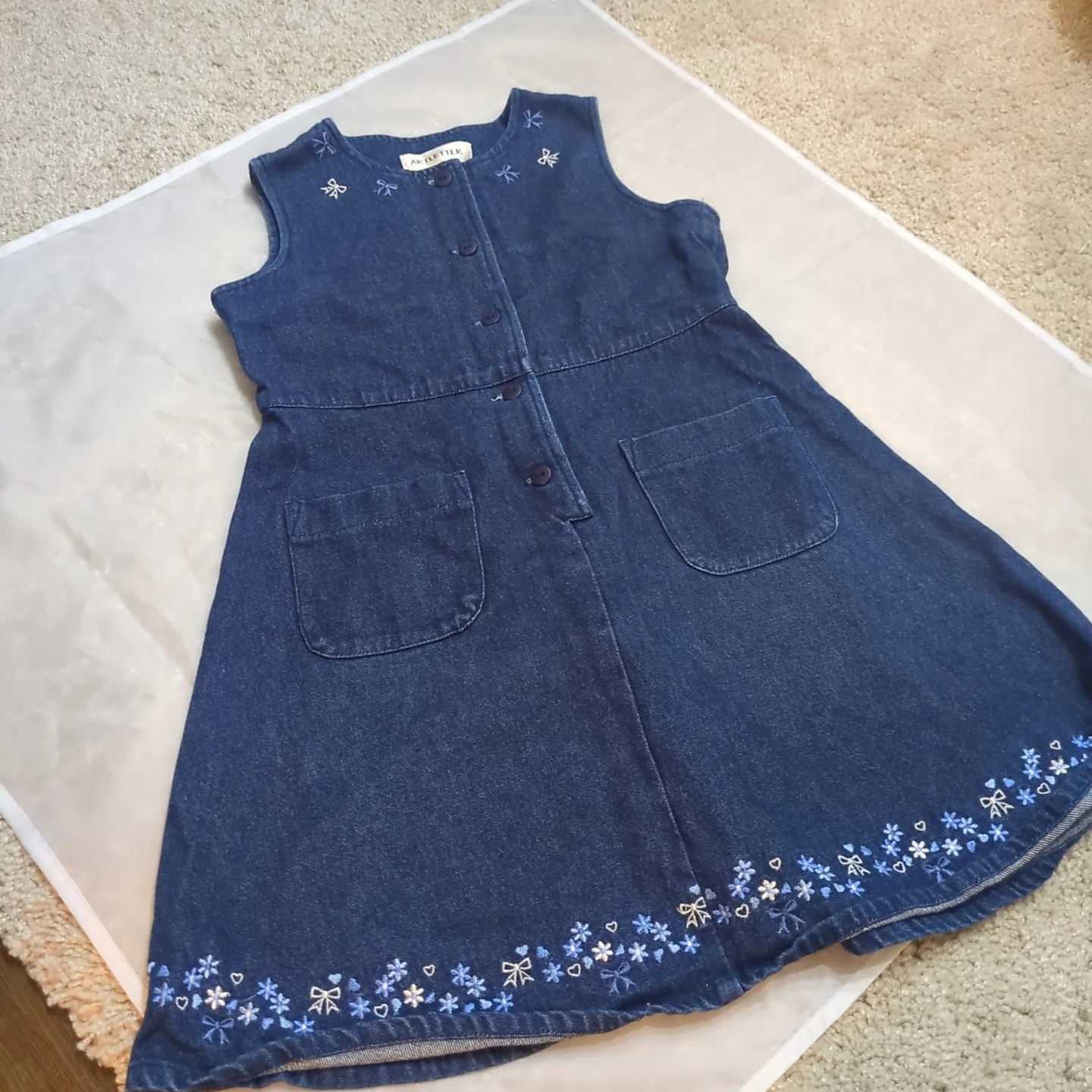 アートレター デニムワンピース 120 花柄刺繍 紺