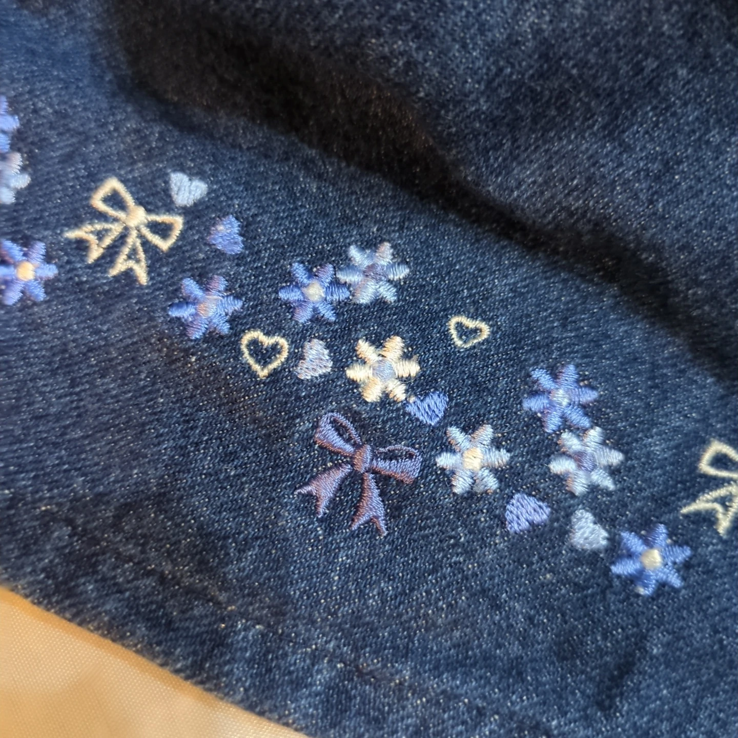 アートレター デニムワンピース 120 花柄刺繍 紺の写真3枚目