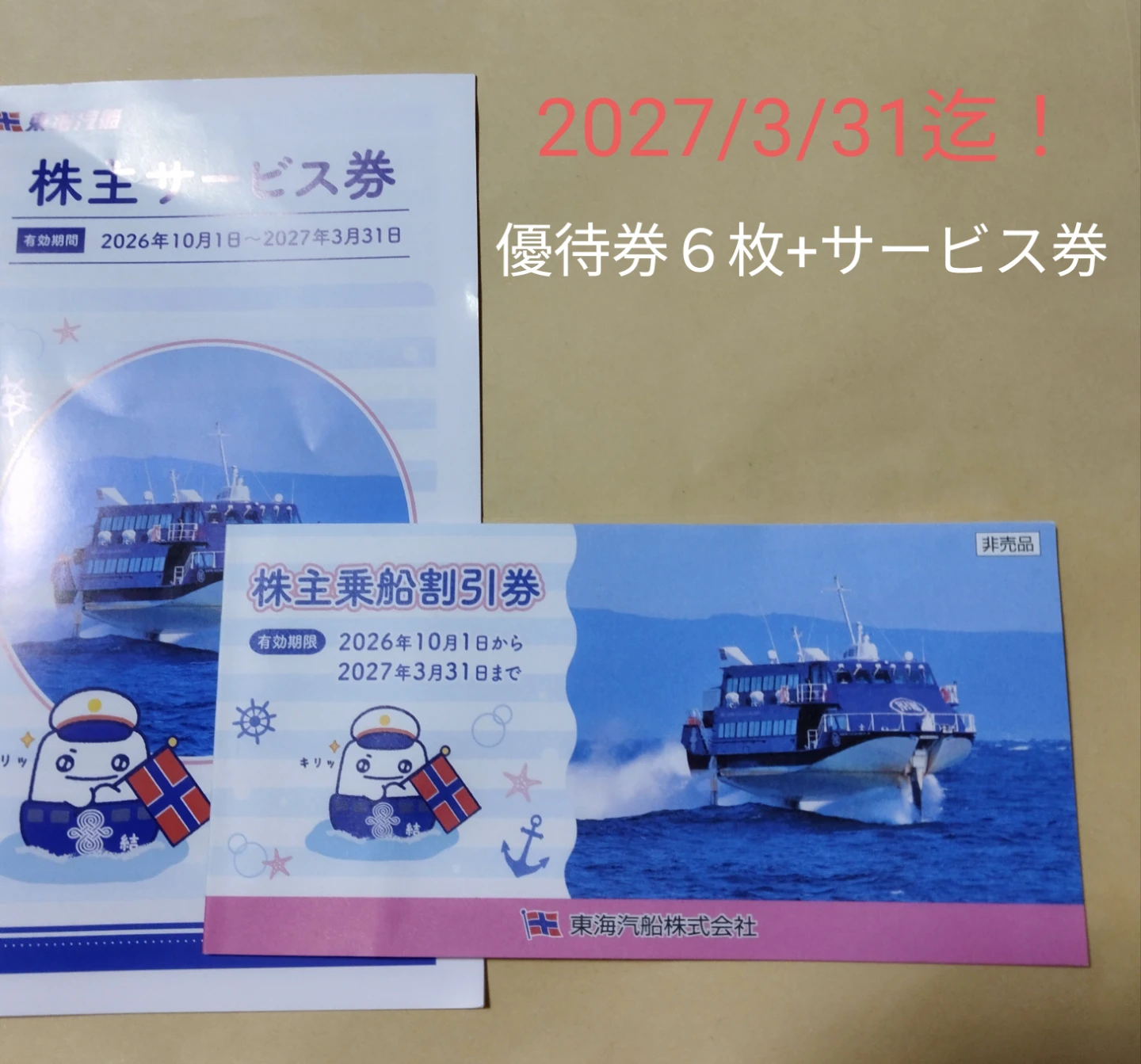 東海汽船 株主優待券 6枚セット
