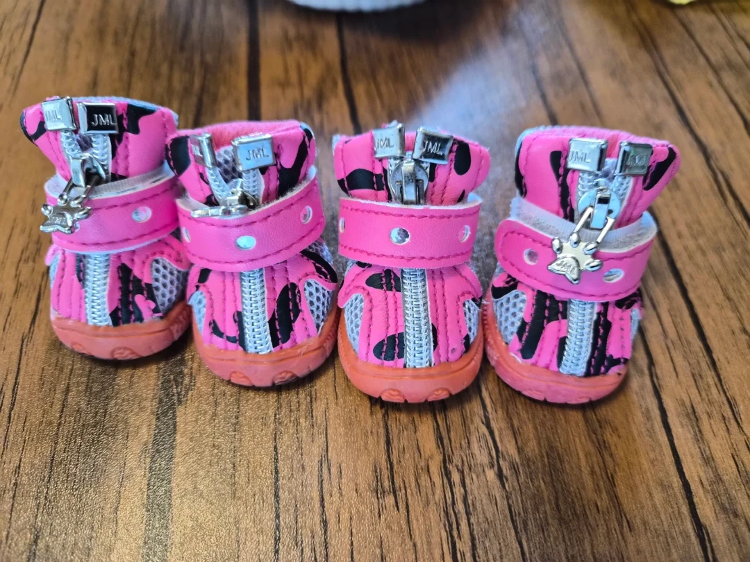 小型犬 ペット用シューズ 4足セット ピンク