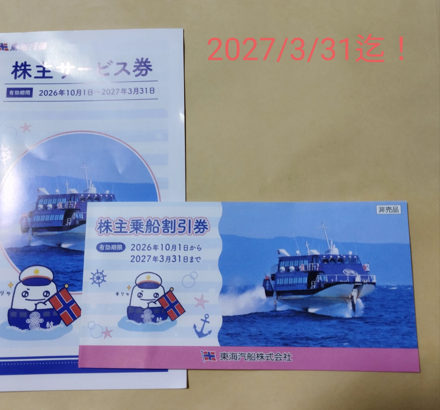 東海汽船 株主優待券 6枚セットの写真2枚目