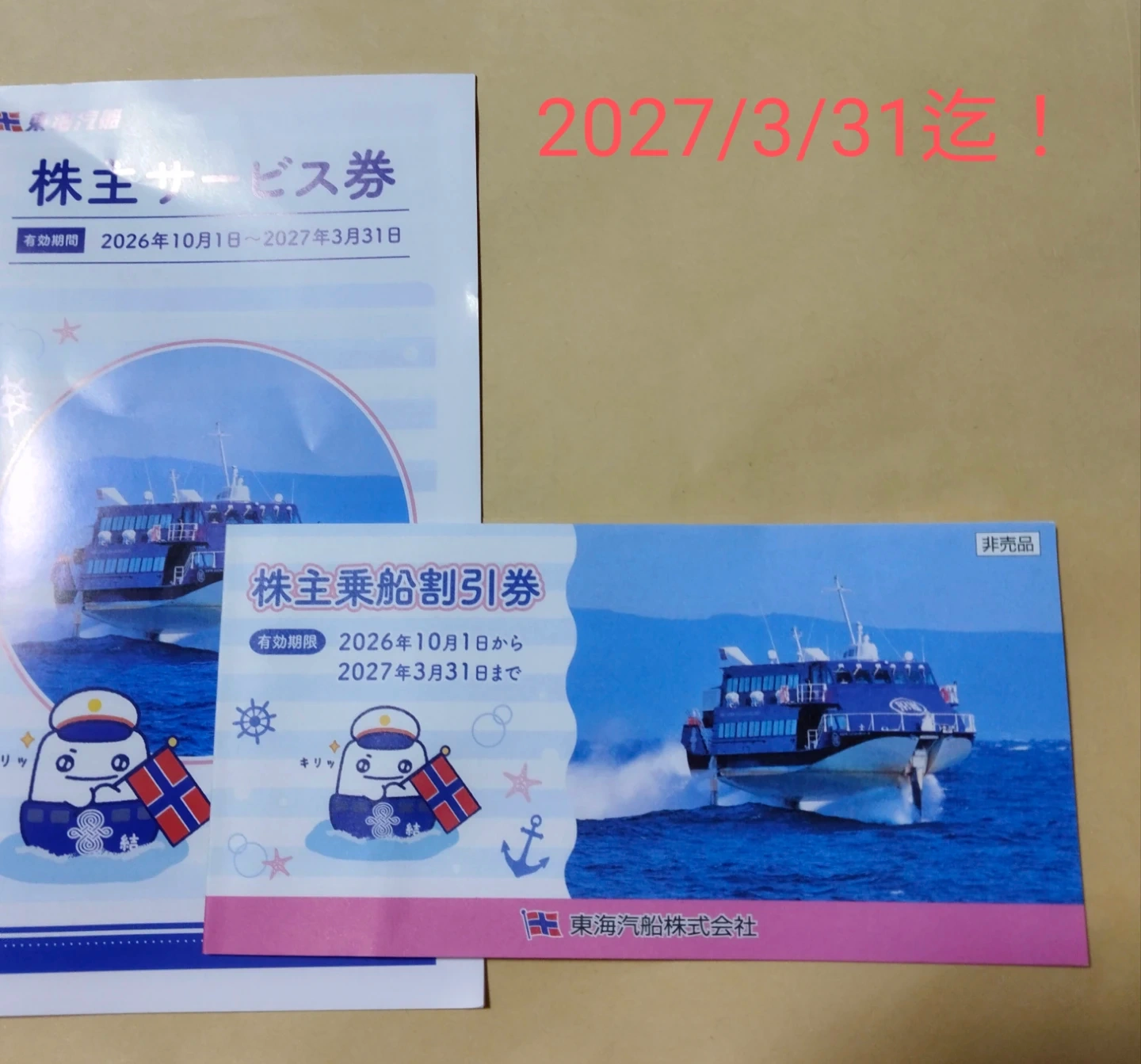 東海汽船 株主優待券 6枚セットの写真2枚目