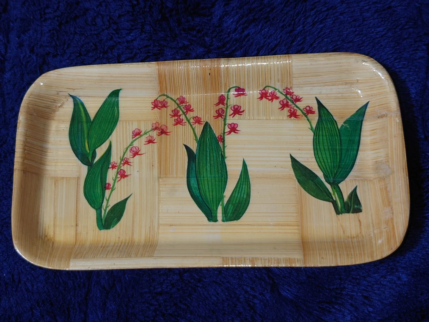 竹製トレイ 2枚セット 花柄・植物柄の写真4枚目