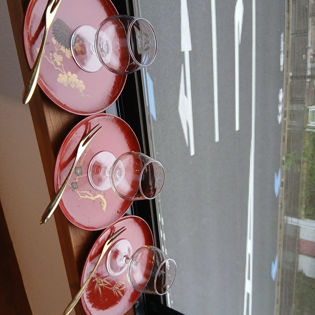 和風 銘々皿 菓子切 グラス 3客セットの写真2枚目