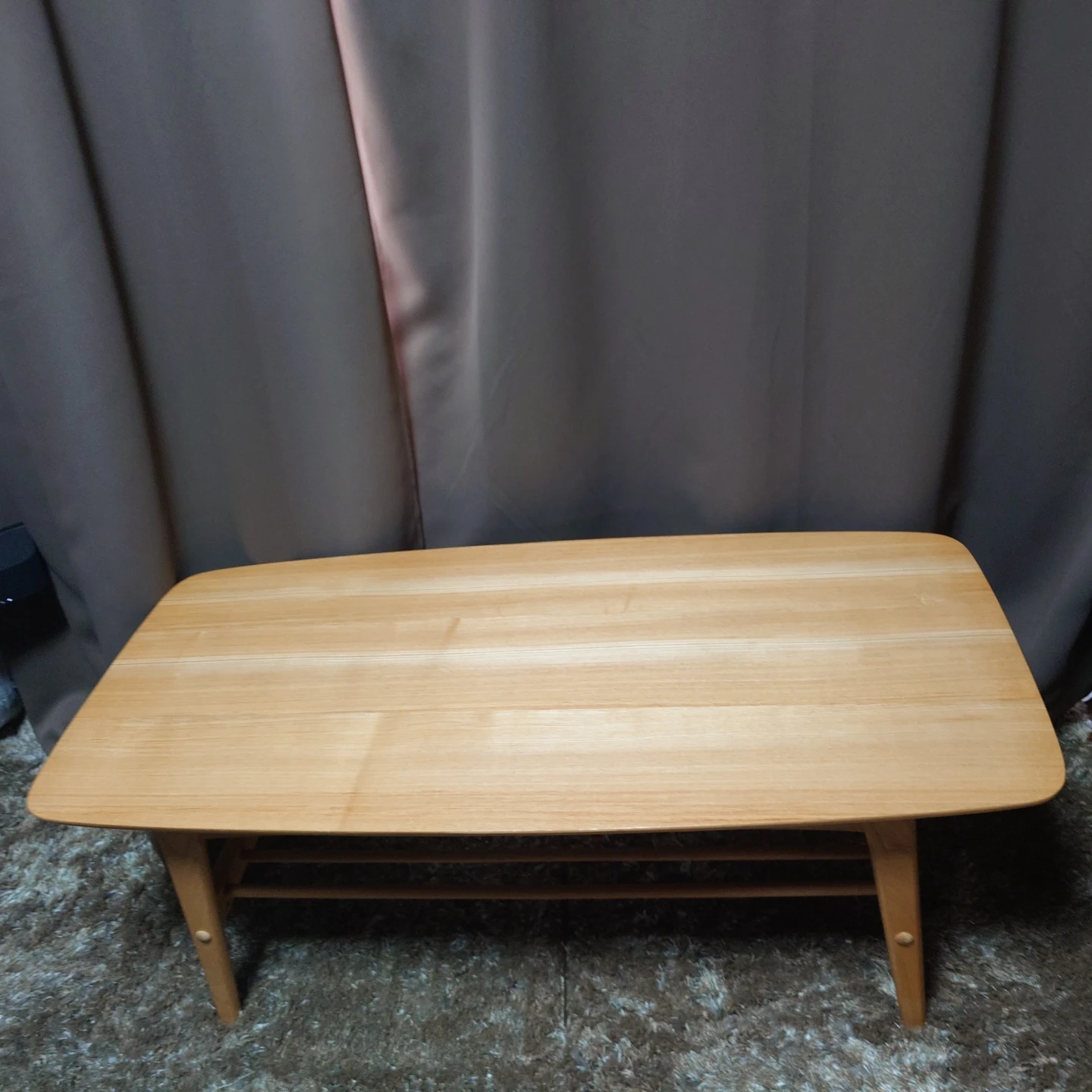 木製ローテーブル 棚付き