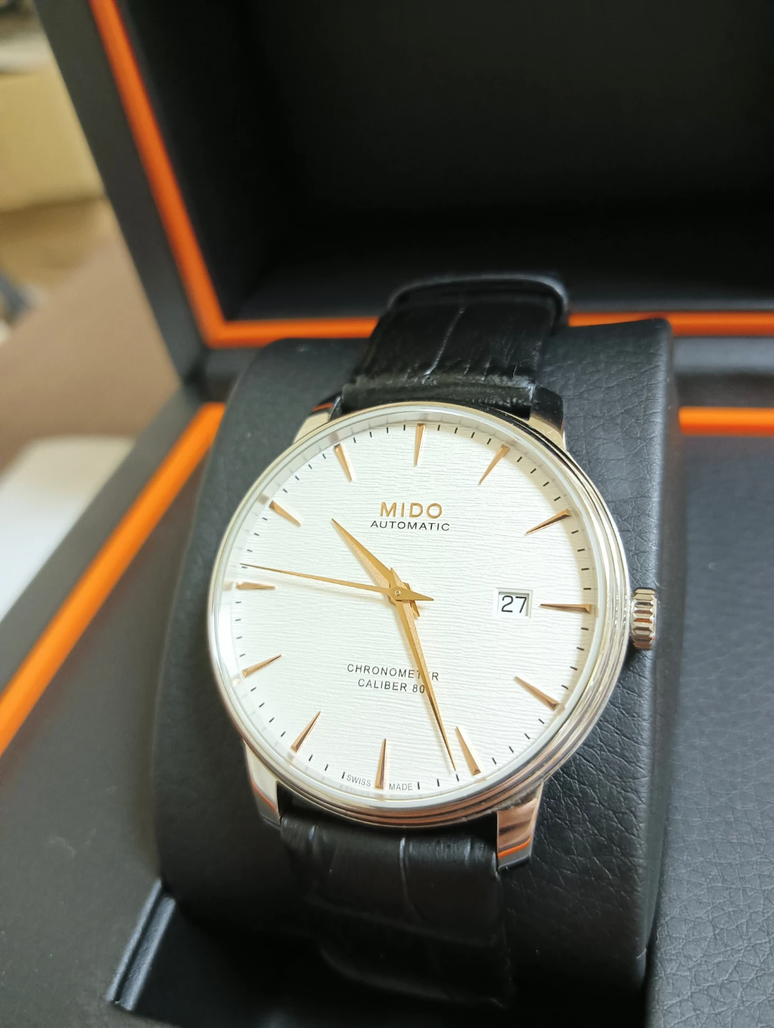 非常に美品17万。MIDO ミドー バロンチェッリ クロノメーター認定 裏スケ 自動巻きデイト 腕時計