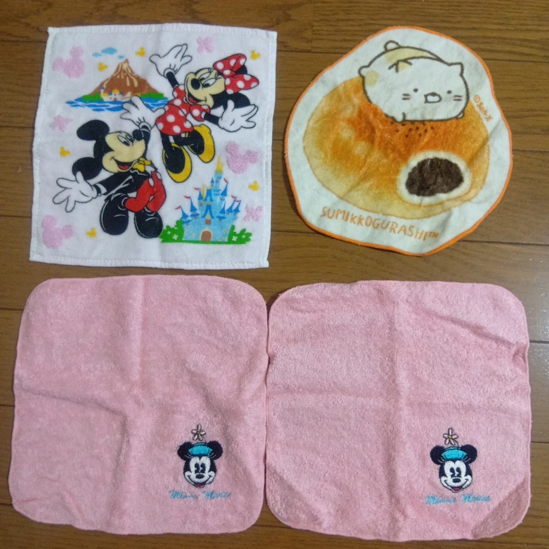 ミニタオル ハンカチ 4枚セット ミッキー すみっコぐらし