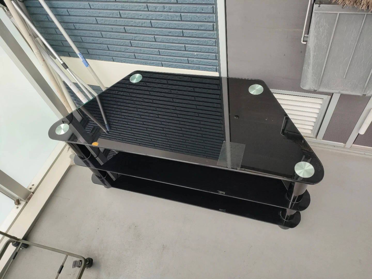 ガラス製コーナーテレビ台 ブラック