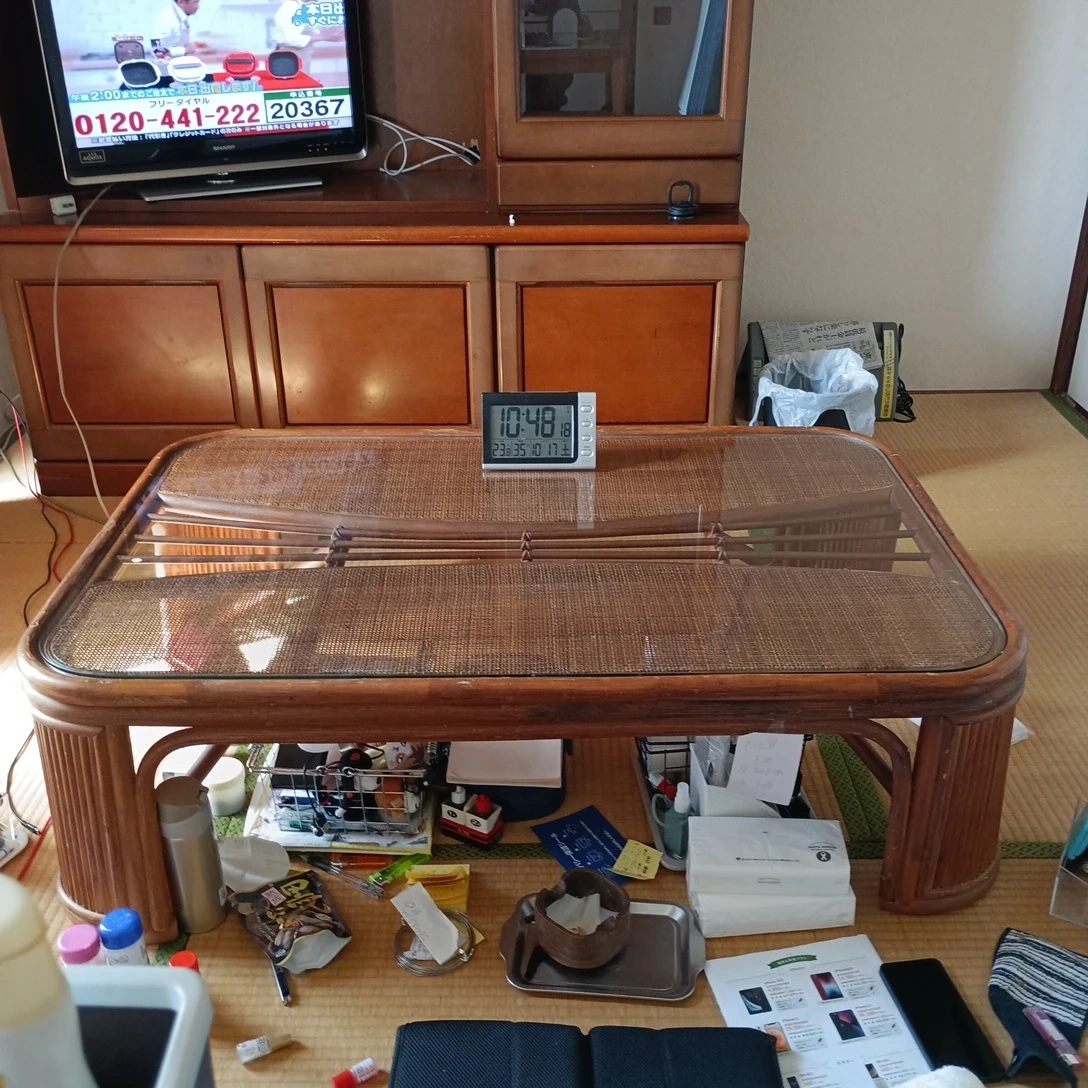 ラタン ガラス天板 ローテーブル