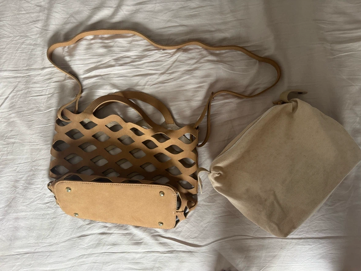 本革メッシュバッグ 2way ショルダー取外し可能 レザートートの写真2枚目