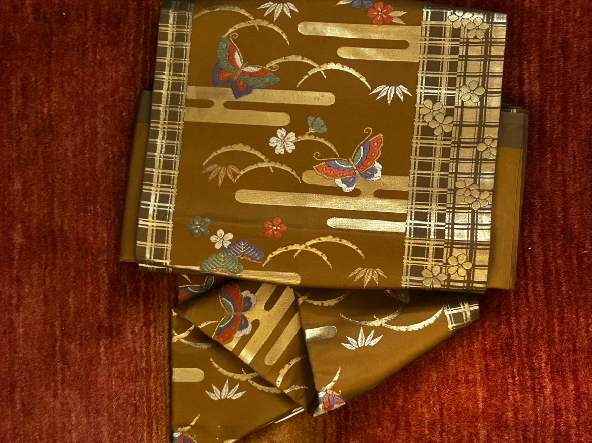 作り帯 付け帯 ブラウン系 蝶柄 和装 着物 帯