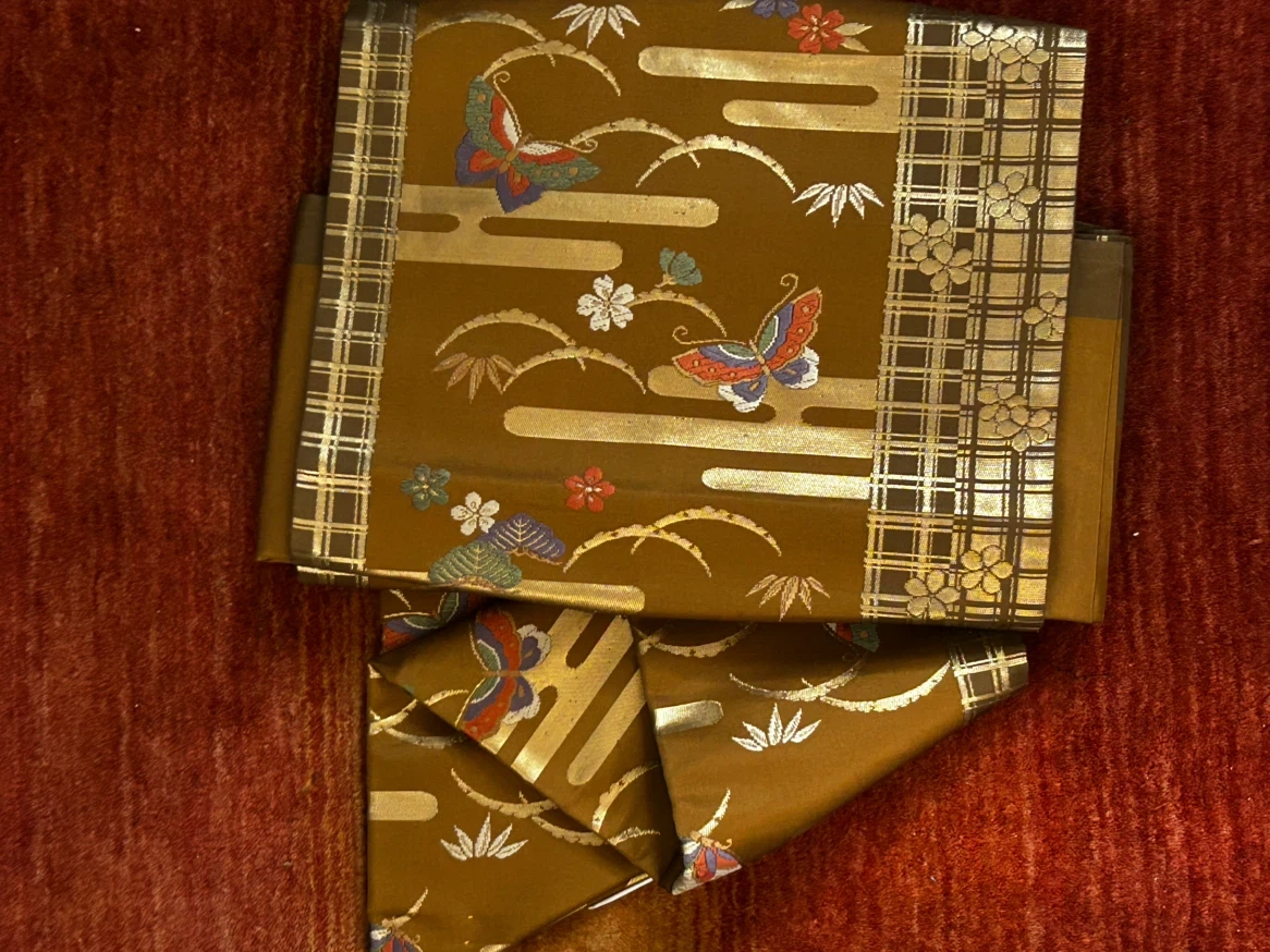 作り帯 付け帯 ブラウン系 蝶柄 和装 着物 帯
