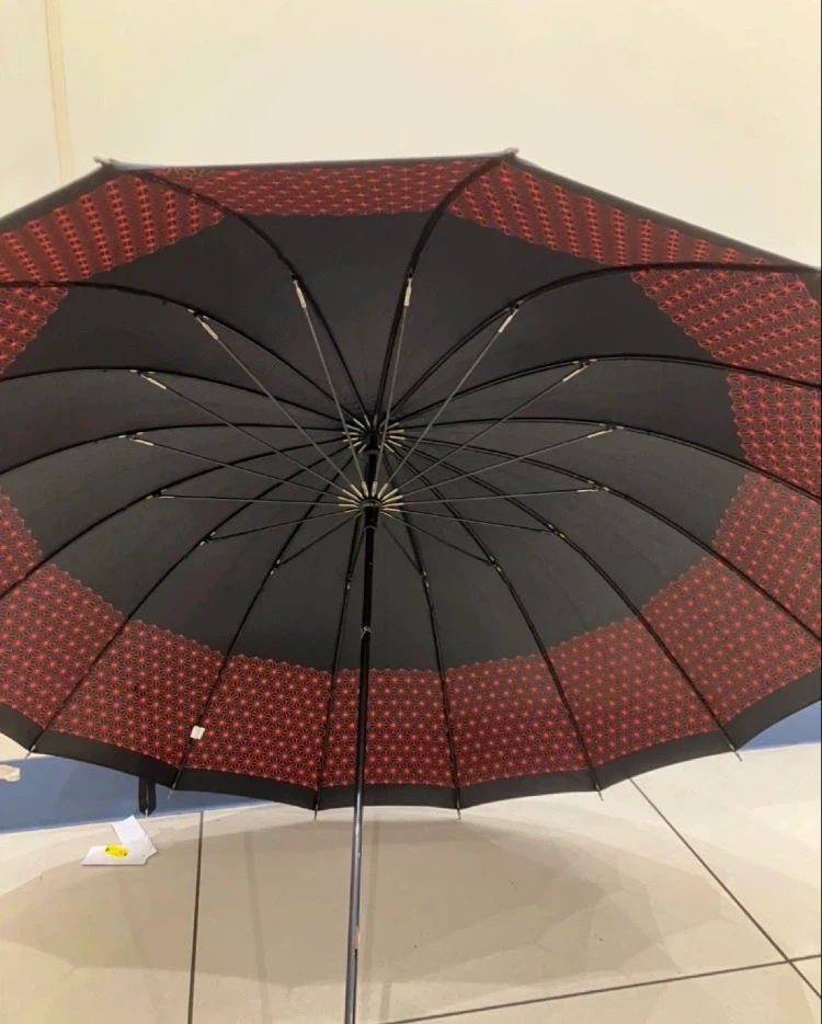 日本の文様 雨傘 黒×赤 麻の葉模様 58cm
