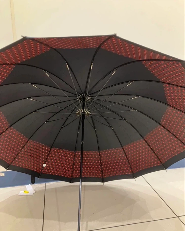 日本の文様 雨傘 黒×赤 麻の葉模様 58cm