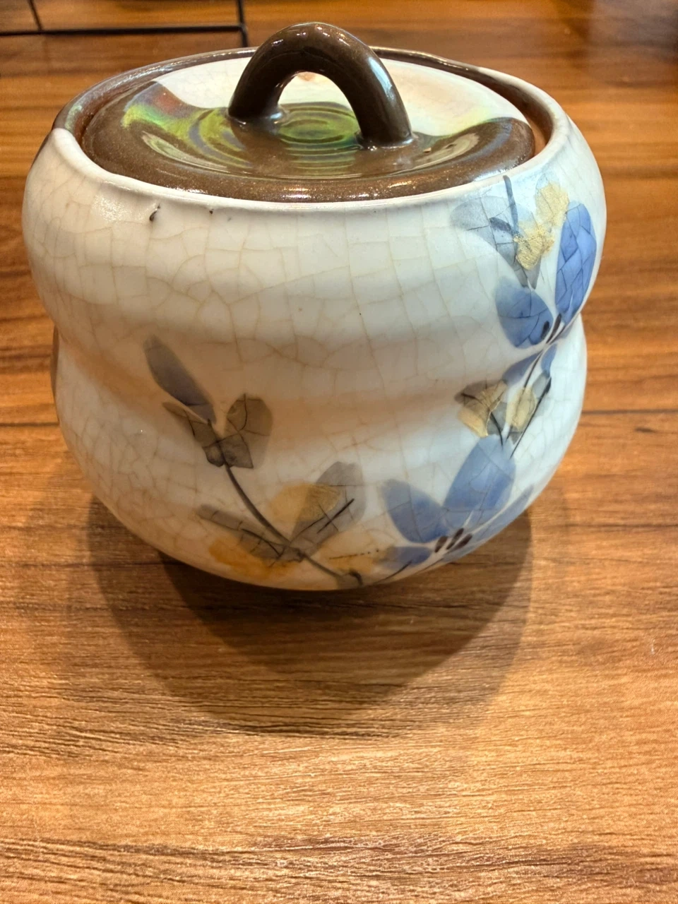 陶器製 蓋付き小物入れ 花柄 和風