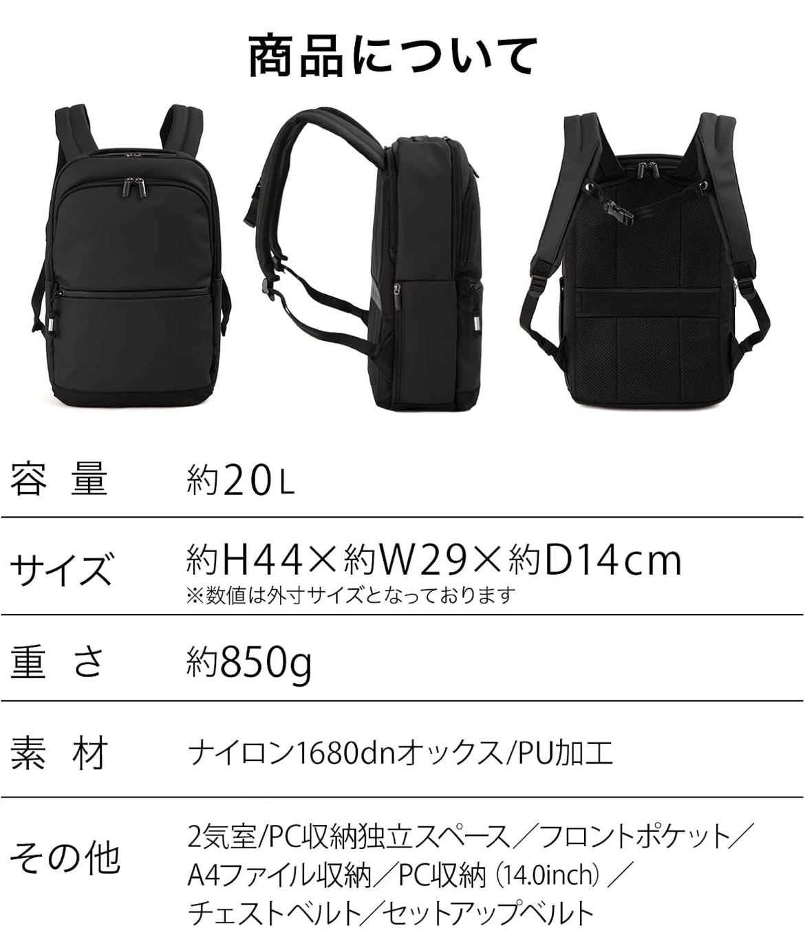 【新品未使用】Ace Cias C ビジネスリュックの写真9枚目