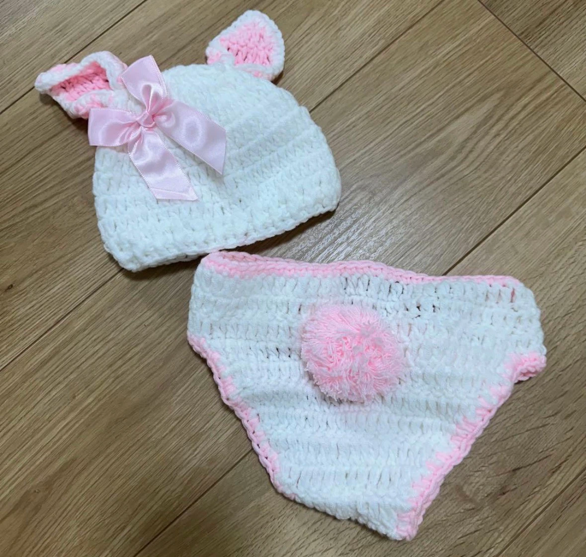 ニューボーンフォト用 うさぎコスチューム 2点セットの写真3枚目