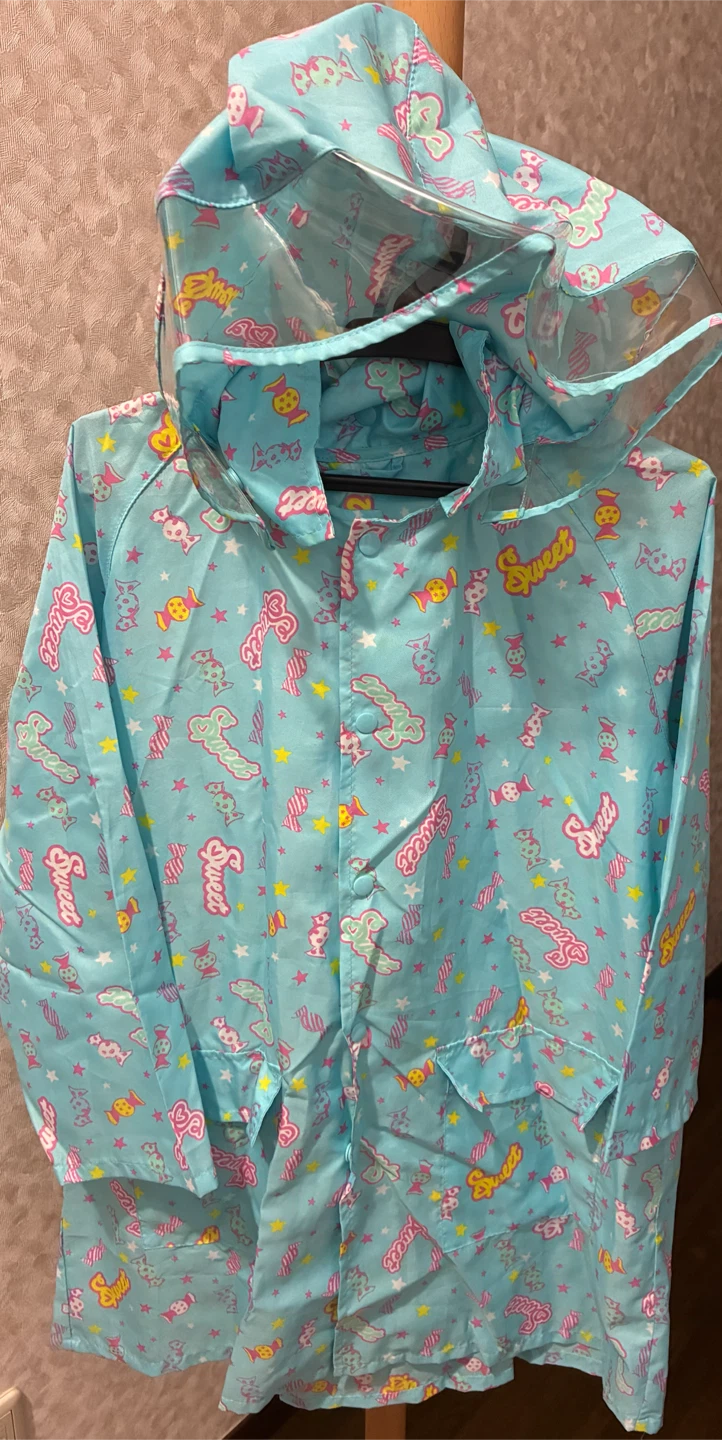 キッズ レインコート 120cm 水色 キャンディ柄