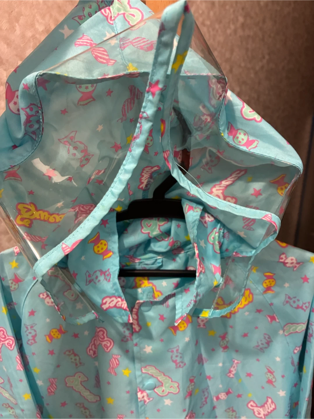 キッズ レインコート 120cm 水色 キャンディ柄の写真2枚目