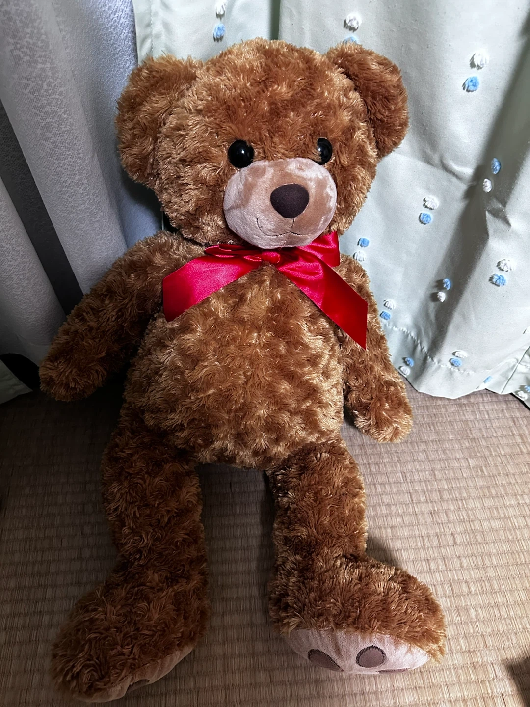 テディベア ぬいぐるみ レッドリボン ブラウン