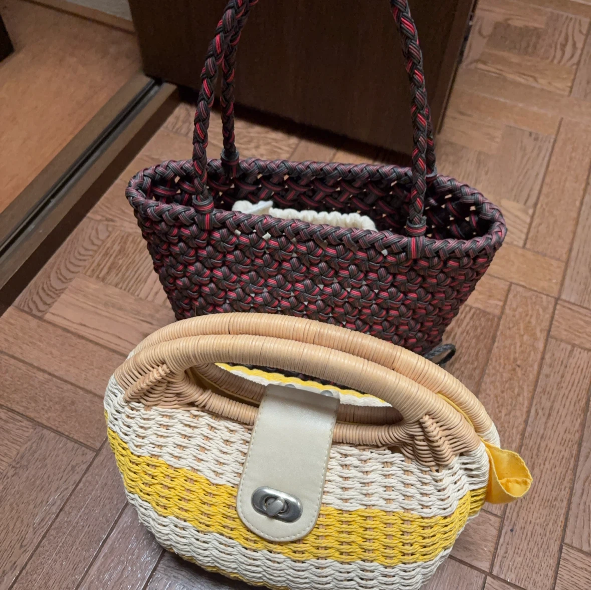 ハンドメイド 編み込みかごバッグ 2点セットの写真5枚目