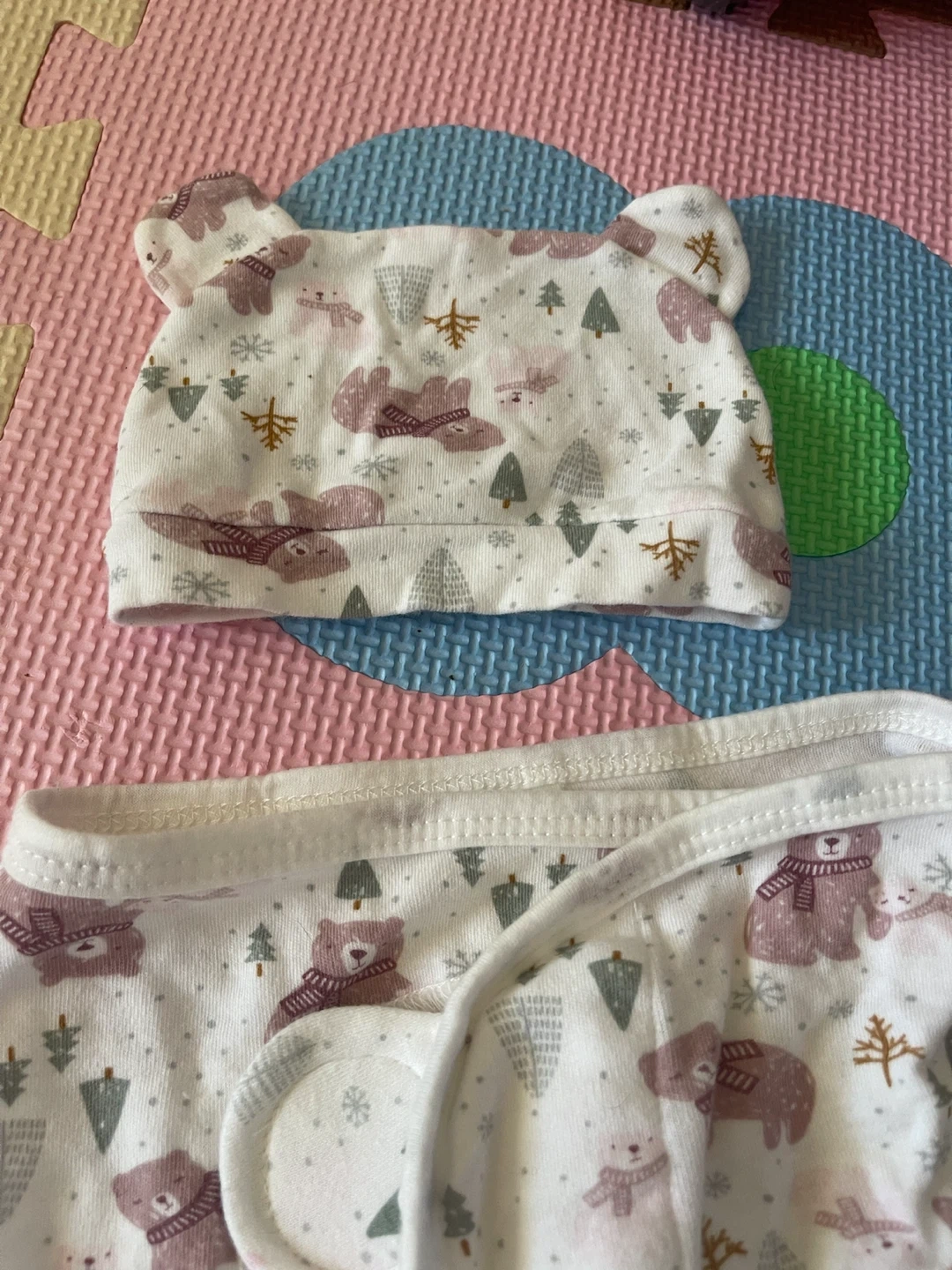 おくるみ スワドル 帽子セット くま柄の写真3枚目