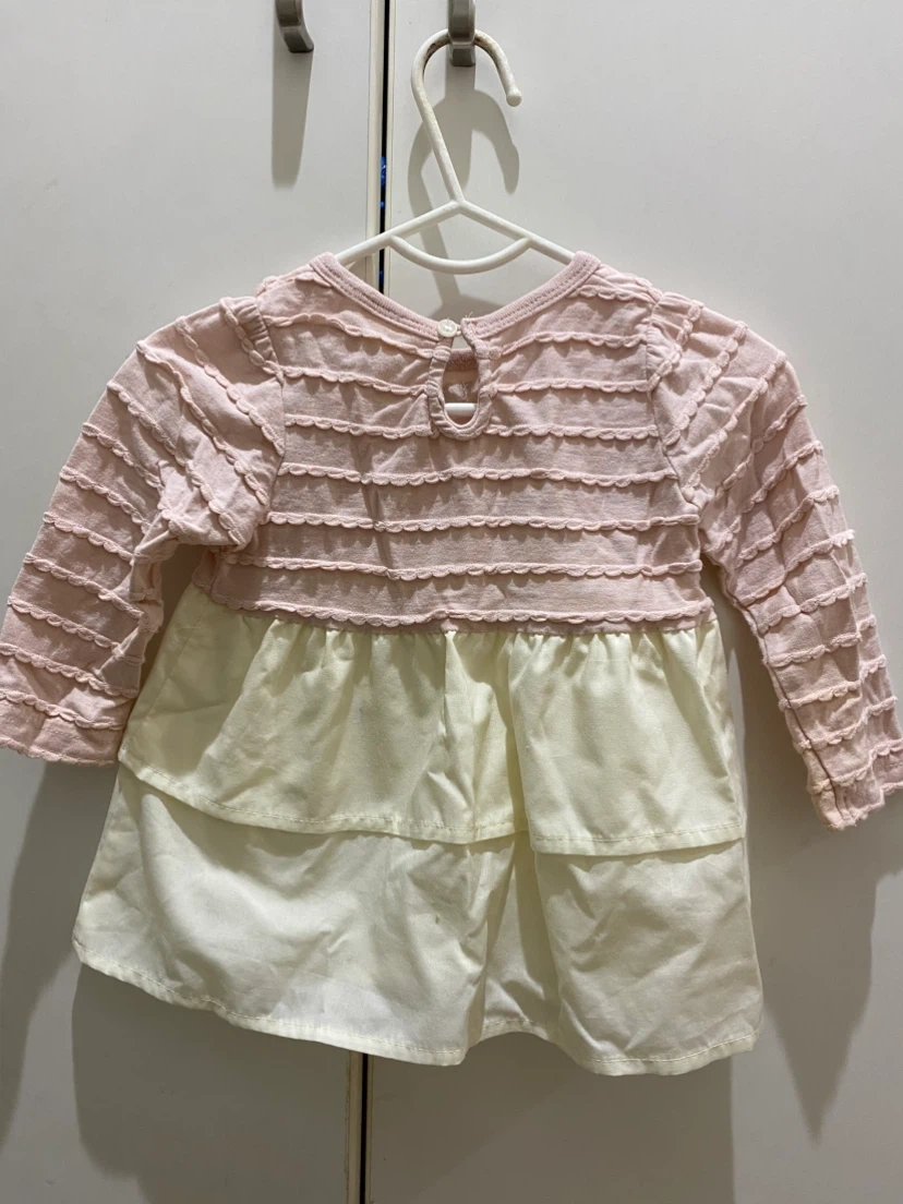 ベビー 長袖 チュニック ピンク×クリーム色の写真2枚目