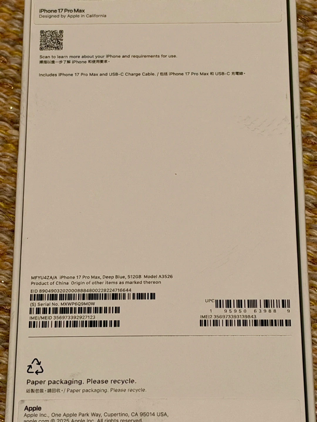 極美品 香港版 iPhone 17 Pro Max 512GB ディープブルー 無音カメラ 物理SIM装着可 無傷 修理歴無の写真7枚目