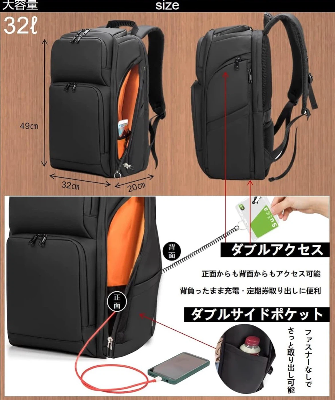 【新品未使用】スクエアリュック ボックスリュック ビジネスリュックの写真8枚目